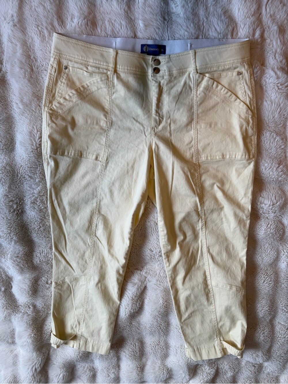 Democracy Ab Solution Yellow Cropped Utility Pants 18W Adjustable Hem